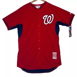 Men's Majestic MLB Authentic Washington Nationals Cool Base Jersey Red Size 46